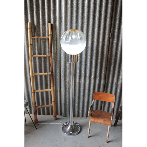 Lampadaire vintage chromé en verre de Murano pour Mazzega, 1970