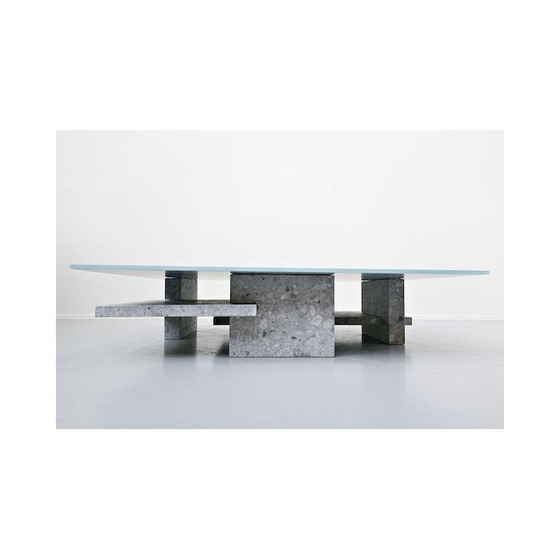 Image 1 of Table basse vintage en ceppo di gre et plateau en verre par Iceberg architecture studio