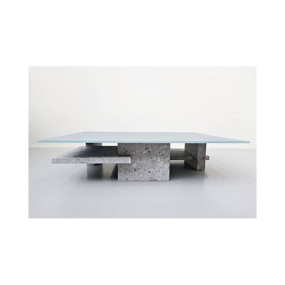 Image 1 of Table basse vintage en ceppo di gre et plateau en verre par Iceberg architecture studio