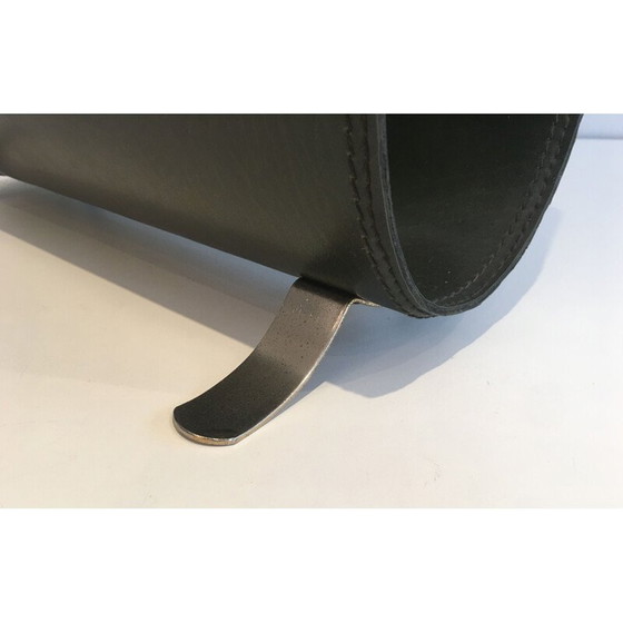 Image 1 of Porte-revues vintage en cuir et acier brossé, France 1950