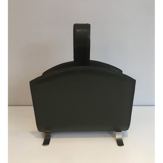 Image 1 of Porte-revues vintage en cuir et acier brossé, France 1950