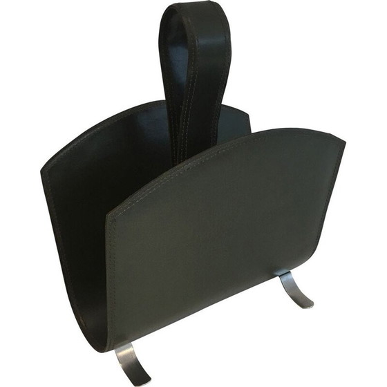 Image 1 of Porte-revues vintage en cuir et acier brossé, France 1950