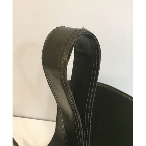 Image 1 of Porte-revues vintage en cuir et acier brossé, France 1950