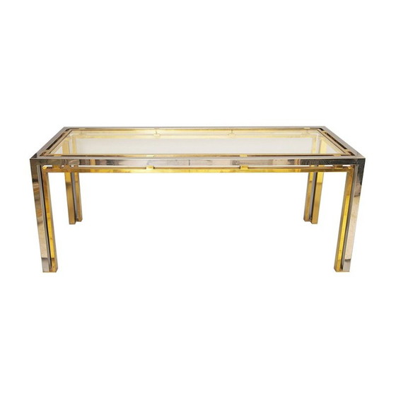Image 1 of Table console vintage en laiton chromé et verre par Renato Zevi, Italie 1970
