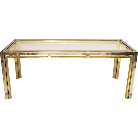 Image 1 of Table console vintage en laiton chromé et verre par Renato Zevi, Italie 1970