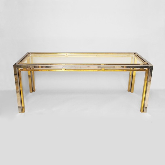 Image 1 of Table console vintage en laiton chromé et verre par Renato Zevi, Italie 1970