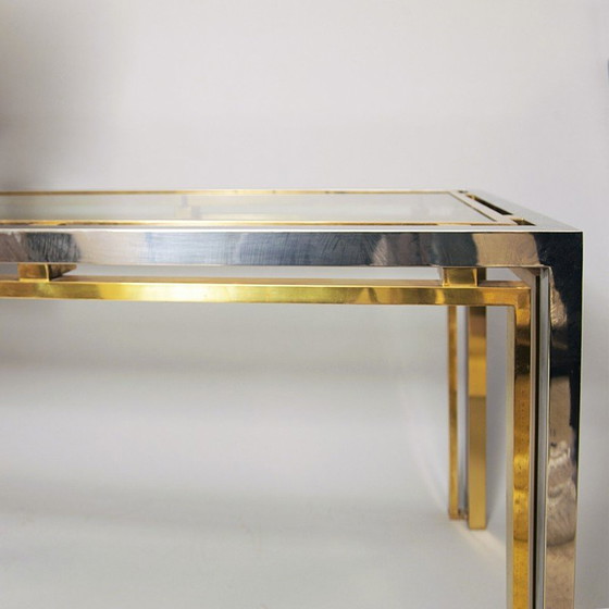 Image 1 of Table console vintage en laiton chromé et verre par Renato Zevi, Italie 1970