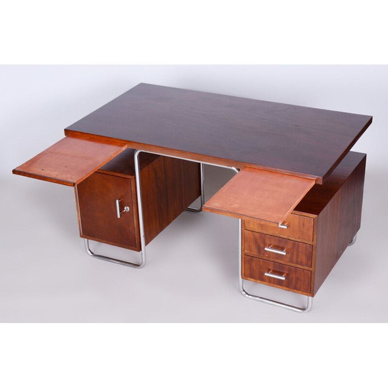 Image 1 of Bureau vintage en hêtre et acier chromé par Hynek Gottwald, Tchécoslovaquie 1930