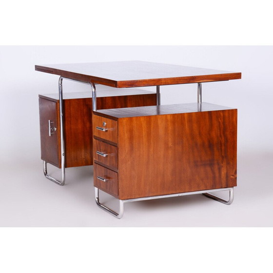 Image 1 of Bureau vintage en hêtre et acier chromé par Hynek Gottwald, Tchécoslovaquie 1930