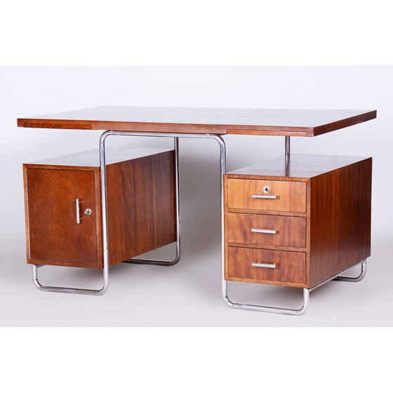 Image 1 of Bureau vintage en hêtre et acier chromé par Hynek Gottwald, Tchécoslovaquie 1930