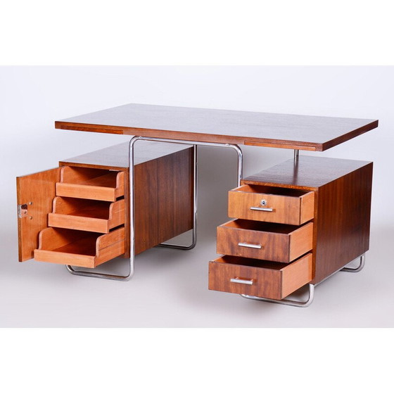 Image 1 of Bureau vintage en hêtre et acier chromé par Hynek Gottwald, Tchécoslovaquie 1930