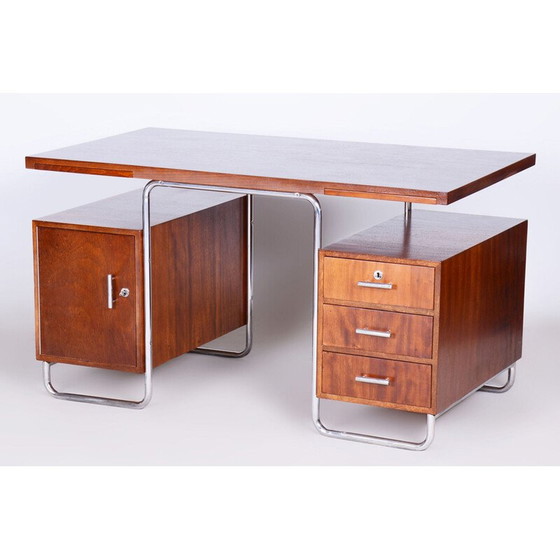 Image 1 of Bureau vintage en hêtre et acier chromé par Hynek Gottwald, Tchécoslovaquie 1930