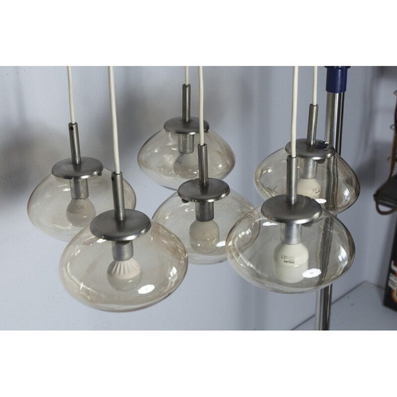 Image 1 of Lustre vintage en verre fumé avec 6 gouttes d'eau, 1960