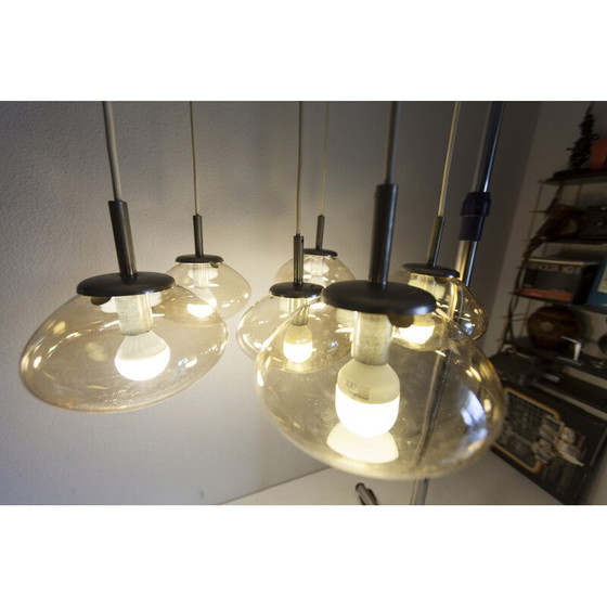 Image 1 of Lustre vintage en verre fumé avec 6 gouttes d'eau, 1960