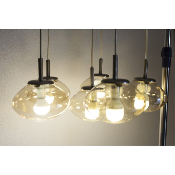 Image 1 of Lustre vintage en verre fumé avec 6 gouttes d'eau, 1960