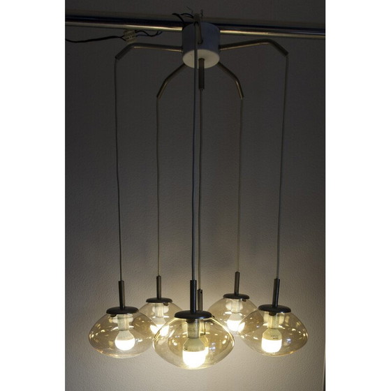 Image 1 of Lustre vintage en verre fumé avec 6 gouttes d'eau, 1960