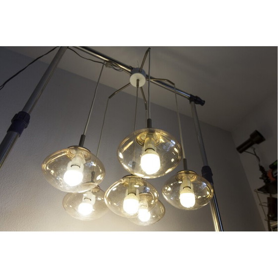 Image 1 of Lustre vintage en verre fumé avec 6 gouttes d'eau, 1960