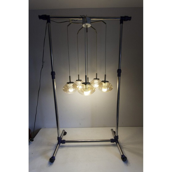 Image 1 of Lustre vintage en verre fumé avec 6 gouttes d'eau, 1960