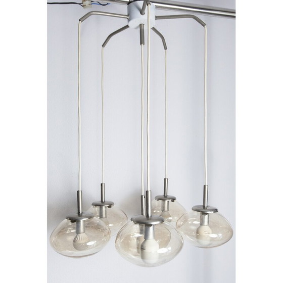 Image 1 of Lustre vintage en verre fumé avec 6 gouttes d'eau, 1960