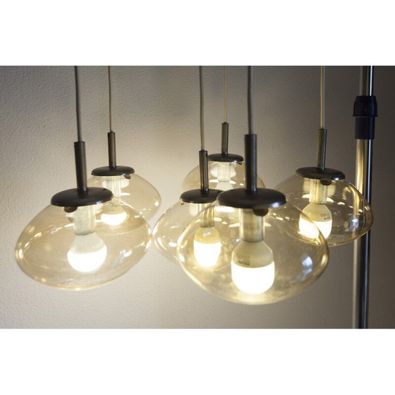 Image 1 of Lustre vintage en verre fumé avec 6 gouttes d'eau, 1960