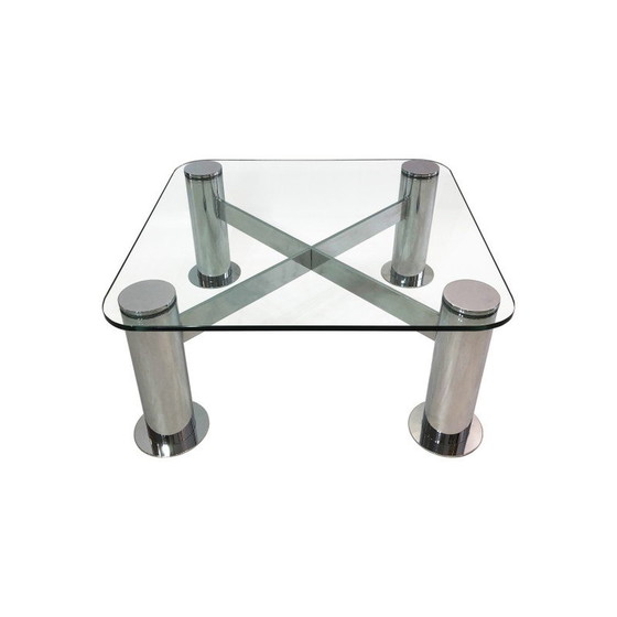 Image 1 of Table basse vintage en verre chromé par Leon Rosen pour Pace Collection, Italie 1980