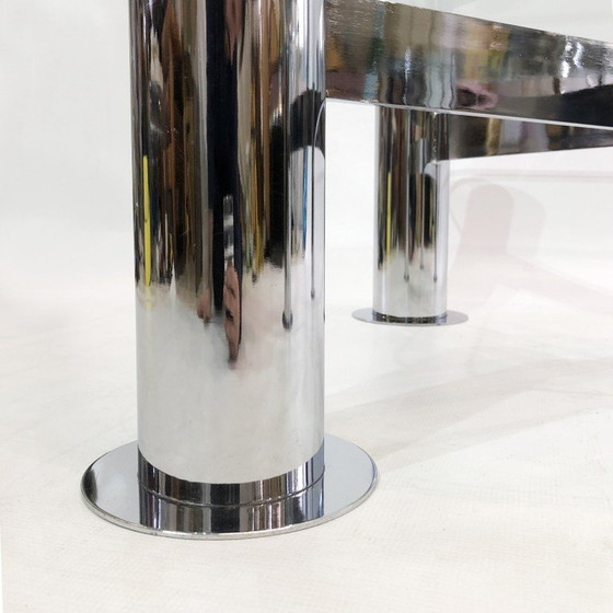 Image 1 of Table basse vintage en verre chromé par Leon Rosen pour Pace Collection, Italie 1980