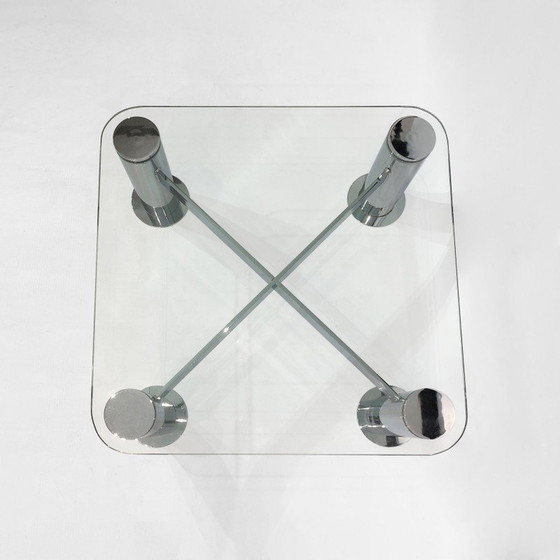 Image 1 of Table basse vintage en verre chromé par Leon Rosen pour Pace Collection, Italie 1980