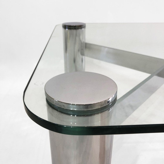 Image 1 of Table basse vintage en verre chromé par Leon Rosen pour Pace Collection, Italie 1980