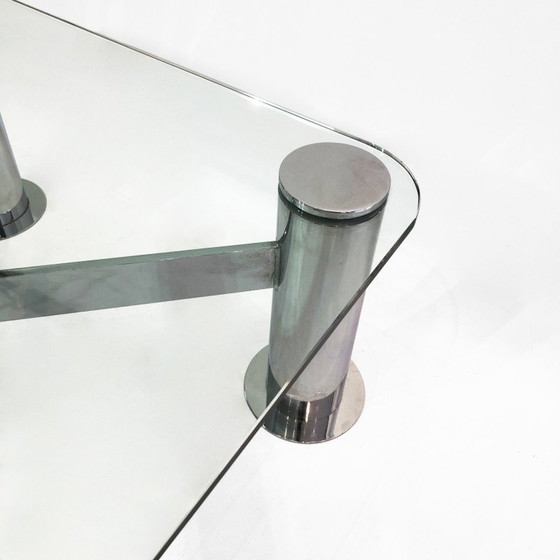 Image 1 of Table basse vintage en verre chromé par Leon Rosen pour Pace Collection, Italie 1980