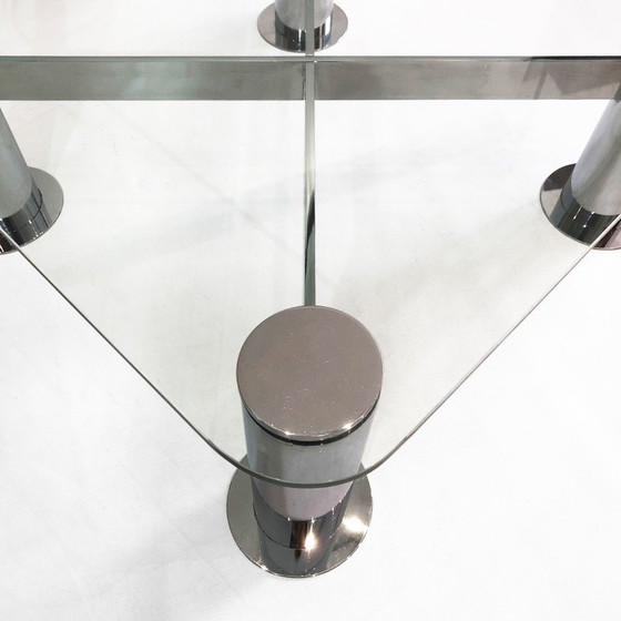 Image 1 of Table basse vintage en verre chromé par Leon Rosen pour Pace Collection, Italie 1980