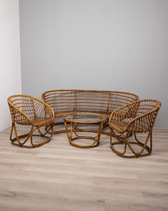 Image 1 of Salon vintage des années 1950 en bambou conçu par Tito Agnoli pour Bonacina