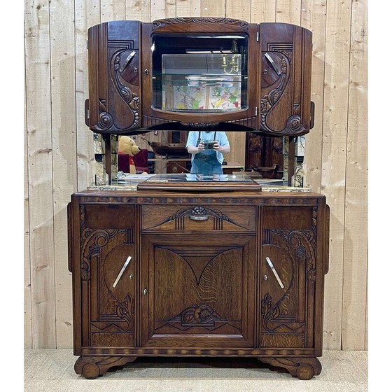 Image 1 of Buffet vintage Art Déco en chêne et marbre