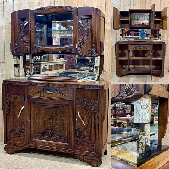 Image 1 of Buffet vintage Art Déco en chêne et marbre