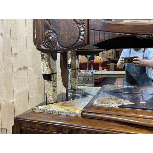 Buffet vintage Art Déco en chêne et marbre