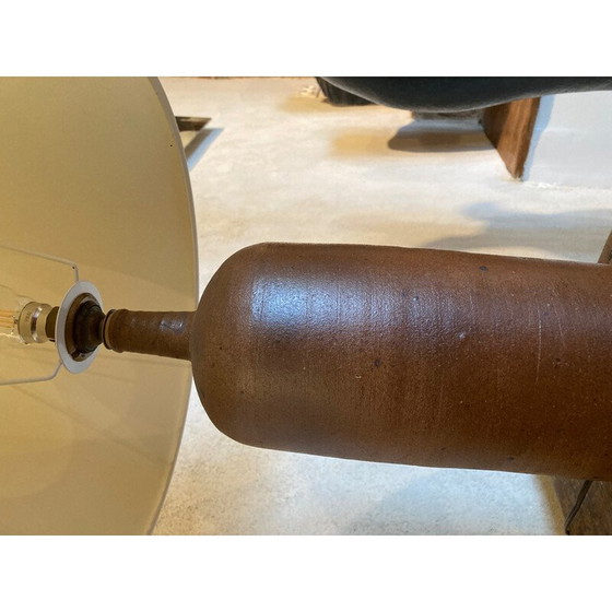 Image 1 of Lampe vintage en grès émaillé et tissu beige de Pierre Digan