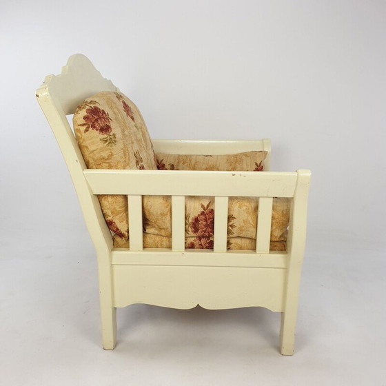 Image 1 of Fauteuil vintage en bois avec fleurs 1980