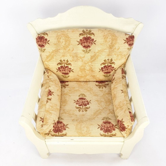 Image 1 of Fauteuil vintage en bois avec fleurs 1980