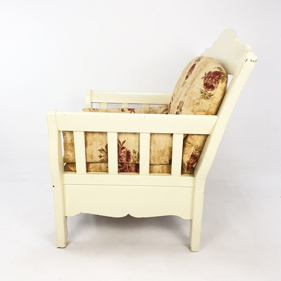 Image 1 of Fauteuil vintage en bois avec fleurs 1980