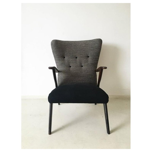 Chaise à oreilles noire et grise - années 1950