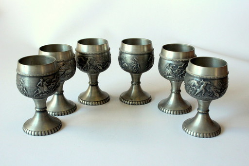 6 Gobelets en étain - Gobelets à vin - Coupe à vin en étain pur - Vintage