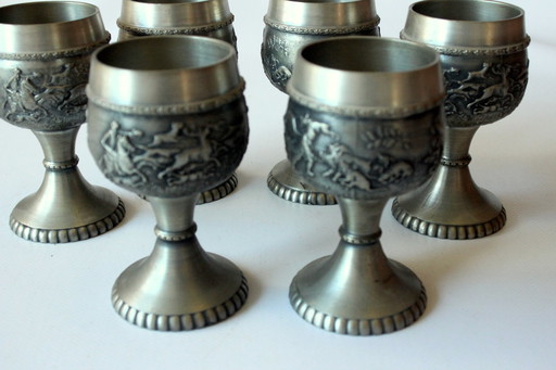 6 Gobelets en étain - Gobelets à vin - Coupe à vin en étain pur - Vintage