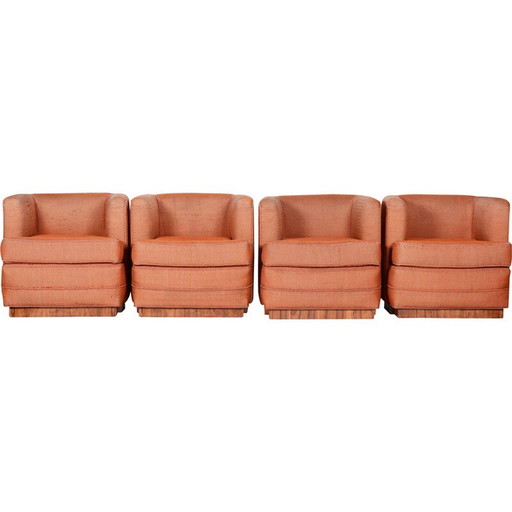 Ensemble de 4 fauteuils Art déco vintage en hêtre et placage de noyer, Tchécoslovaquie 1920