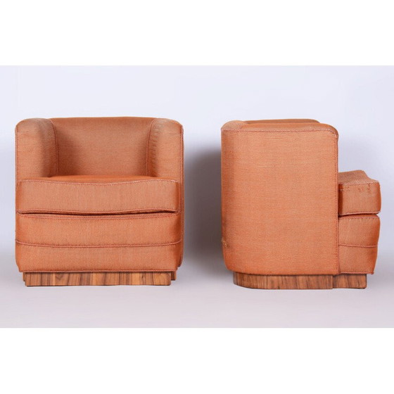 Image 1 of Ensemble de 4 fauteuils Art déco vintage en hêtre et placage de noyer, Tchécoslovaquie 1920