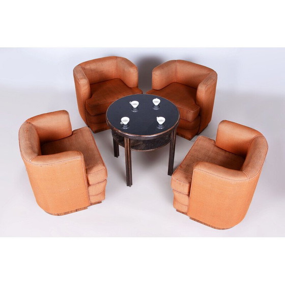 Image 1 of Ensemble de 4 fauteuils Art déco vintage en hêtre et placage de noyer, Tchécoslovaquie 1920