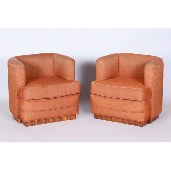 Image 1 of Ensemble de 4 fauteuils Art déco vintage en hêtre et placage de noyer, Tchécoslovaquie 1920