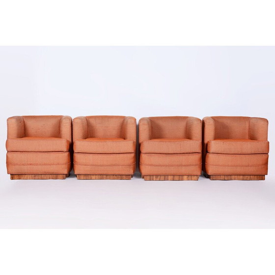 Image 1 of Ensemble de 4 fauteuils Art déco vintage en hêtre et placage de noyer, Tchécoslovaquie 1920