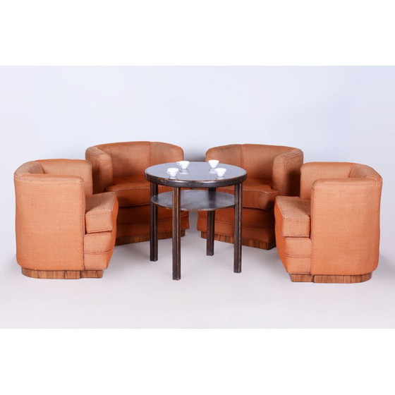 Image 1 of Ensemble de 4 fauteuils Art déco vintage en hêtre et placage de noyer, Tchécoslovaquie 1920