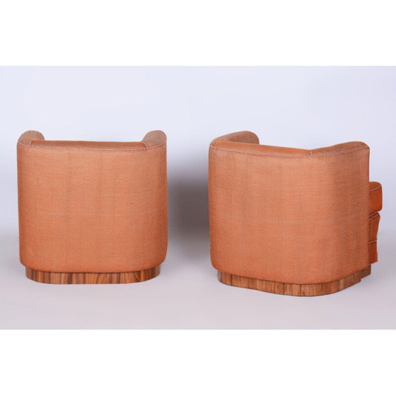 Image 1 of Ensemble de 4 fauteuils Art déco vintage en hêtre et placage de noyer, Tchécoslovaquie 1920