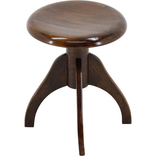 Tabouret pivotant vintage en hêtre teinté pour piano, Tchécoslovaquie 1950