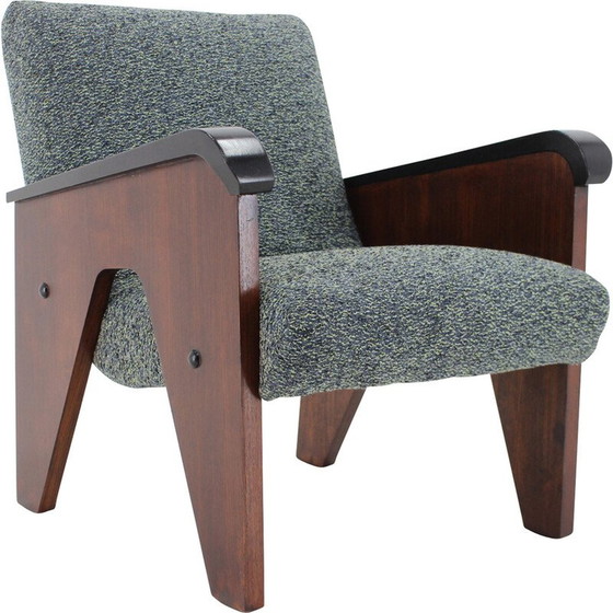 Image 1 of Fauteuil vintage en bois de chêne et tissu, Tchécoslovaquie 1960